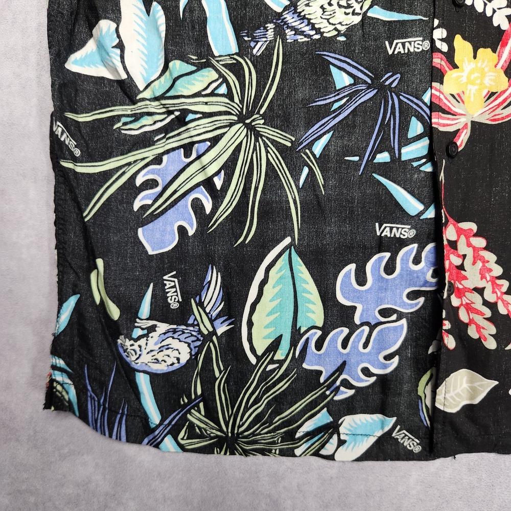Vans Mens XXL Black Floral Tropical Split Print Short Sleeve Button Up Shirt - Picture 8 of 14